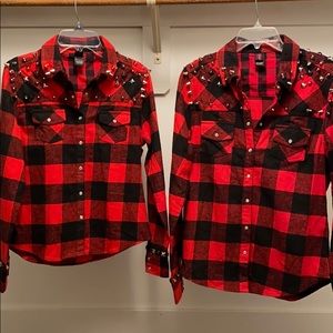 ♥️ ❣️Mother & Child lumberjack plaid studded shirts